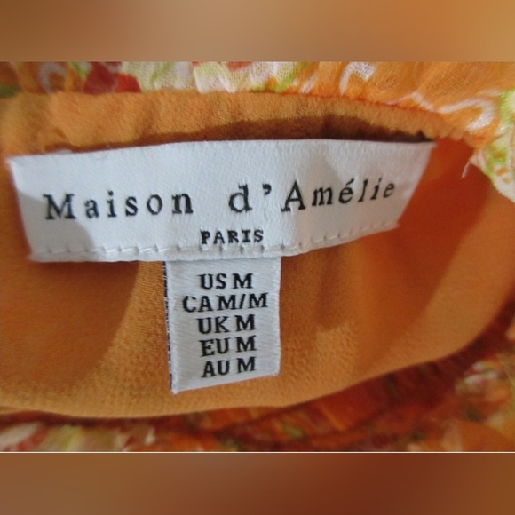 ANTHROPOLOGIE Maison d'Amelie Orange Smocked Blouse Top Size Size Medium - Picture 5 of 6